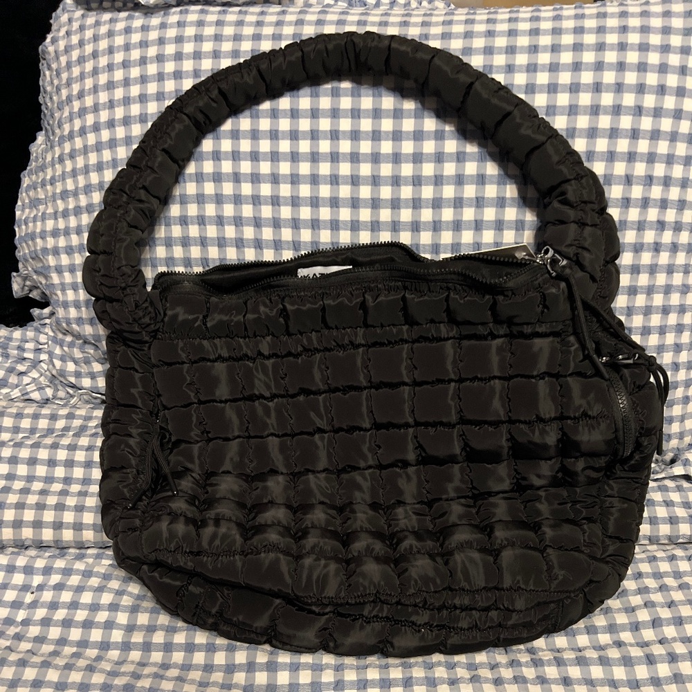 Huge black quilted puff tote